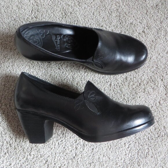 Dansko Beth Shoes Size8.5/9/39 Heeled Loafers Black #3303020200 MADE IN BRAZIL - Picture 1 of 11